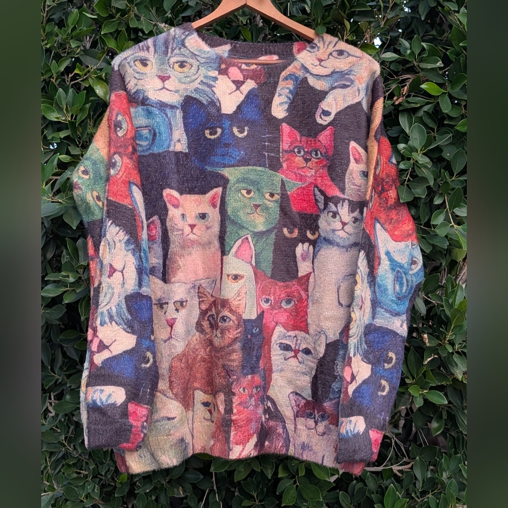Multicolor Cat Pattern Women's Sweater - image 9